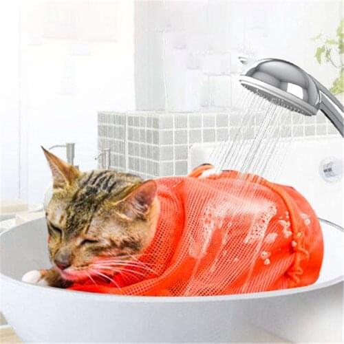 Adjustable Cat Bathing Bag Drawstring Mesh Bag Anti-bite Cutting Nails Injection for Cats Small Dogs Pet Grooming Bath Tool