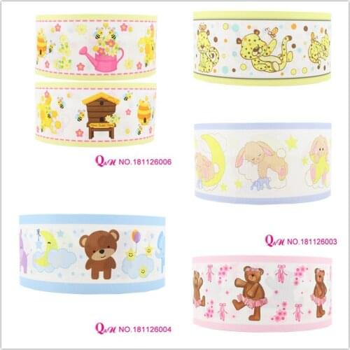 Q&N ribbon 16mm 22mm 25mm 38mm 50mm 75mm animal cartoon printed grosgrain ribbon webbing 50yards/roll for headband free shipping