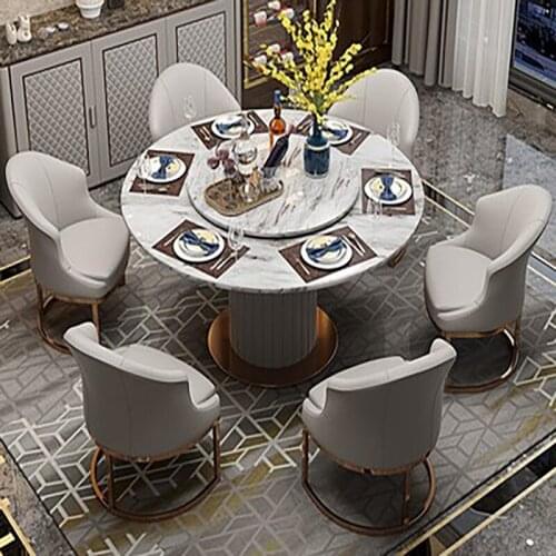 Light luxury marble dining table and chair combination round table with turntable household round modern minimalist dining table