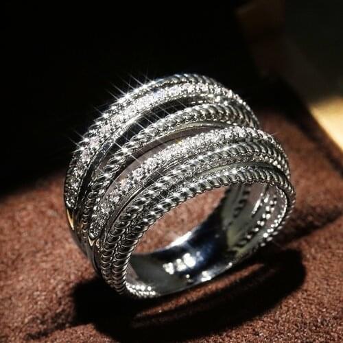 Silver Multilayer Ring with Bling Zircon Stone for Women Wedding Engagement Ring Fashion Jewelry 2021 Trend
