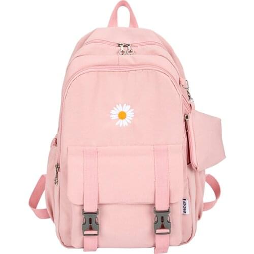 School bag backpack Backpack for Girls school bags for girls Schoolbag canvas multi solid Color Fashion embroider Korean style
