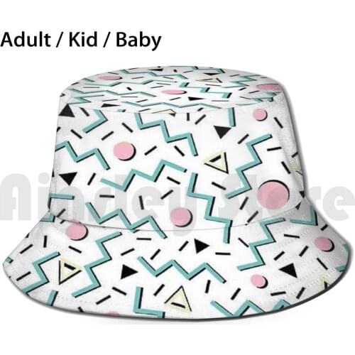 90S Pattern Sun Hat 2626 Bucket Hat 90S 90S Pattern 80S Zig Zag Green Pink Triangle Shapes Aesthetic
