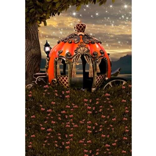 Fairy Tale Photography Backdrops Beautiful Retro Pumpkin Car Flowers Background for Photo Studio Fantasy Wonderland Party Custom