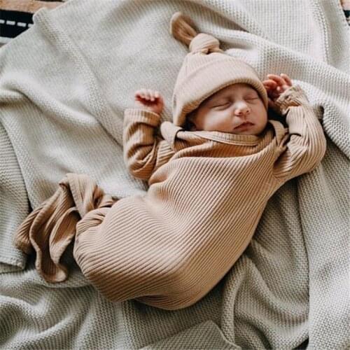 New Toddler Sleeping Bags Baby Sleep Sack Set Infant Solid Color Long Sleeve O-neck Sleeping Pocket +Elastic Hat for Spring Fall