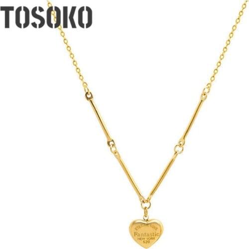 TOSOKO Stainless Steel Jewelry Chain Bamboo Heart Love Necklace Womens Fashion Christmas Clavicle Chain BSP874