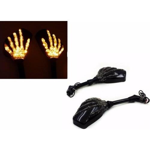 Skull Integrated LED Turn Signal Mirror For Honda CB125S Nighthawk 250 Reble 250 Shadow VLX 600 TX1300C Interstate 1300