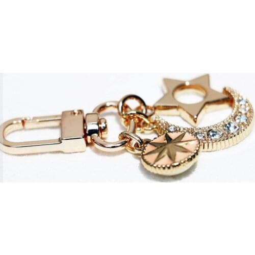 High Quality Metal Star Moon Crystal Imitated Pearl Airpods Accessories Keychain For Women Trinket Ring Bag Pendent Charm D870