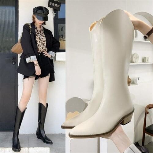 Womens Autumn Black Knight Leather Long Boots Pointed Thigh High White Boots Female Footwear zapatos de mujer Ladies Shoes Hot