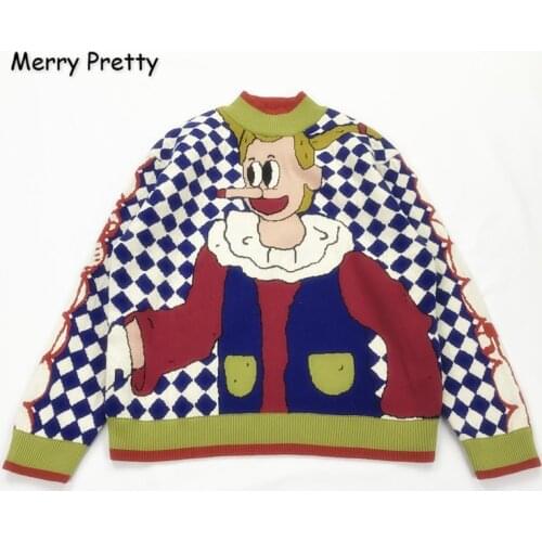 MERRY PRETTY 2020 Winter Thick Warm O-Neck Jacquard Sweater Women Cartoon Embroidery Funny Knitted Sweaters Femmf Knit Pullovers