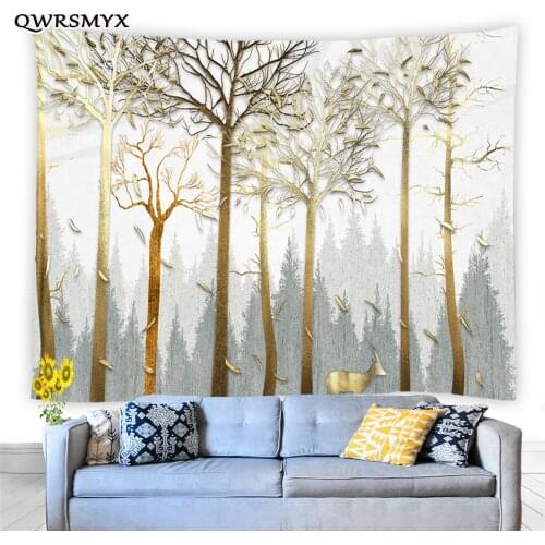 Deer In Winter Forest Tapestry Animal Landscape Print Wall Hanging Living Room Bedroom Decor Wall Tapestries Home Aesthetic Art