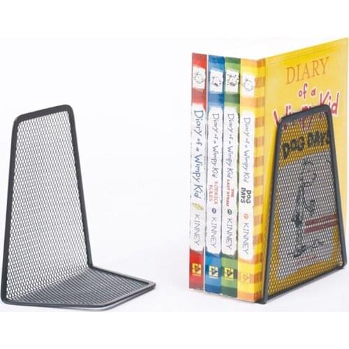 1 Pair Black Mesh Wire Bookends 13.2x9x15cm, Metal Mesh Book Holder Bookends Office Home Desk Desktop Books Organizer