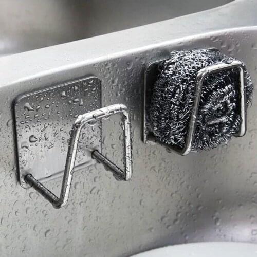 100Pcs/Lot Stainless Steel Sponge Holder Kitchen Sink Drain Rack Self Kitchen Shelf Adhesive Sponges Drainer Rack Organizer