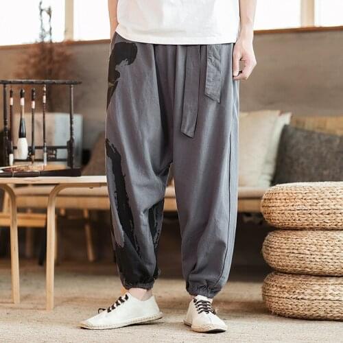 2020 Summer Style Harem Pants Men Chinese Style Casual Loose Cotton Linen Sweatpants Jogger Pants Streetwear Trousers 10811