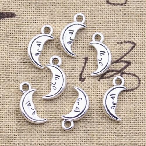 30pcs Charms Lovley Moon Face 14x7mm Antique Silver Color Pendants Making DIY Handmade Tibetan Finding Jewelry