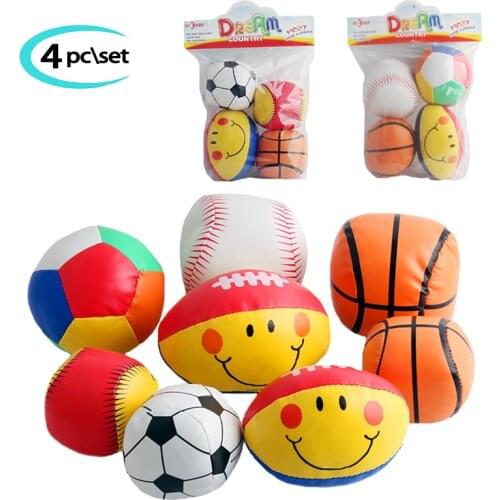 4pcs/set Baby Soft Stuffed Ball Toys Mini Basketball Soccer Baseball Football Suit Set Kids Hand Ball Training Exercise Tactile