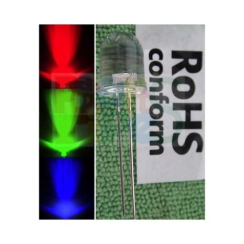 50pcs 10mm RGB Red/Green/Blue Multicolor Flashing Rainbow LED 3v-6v-9v-12v FL10