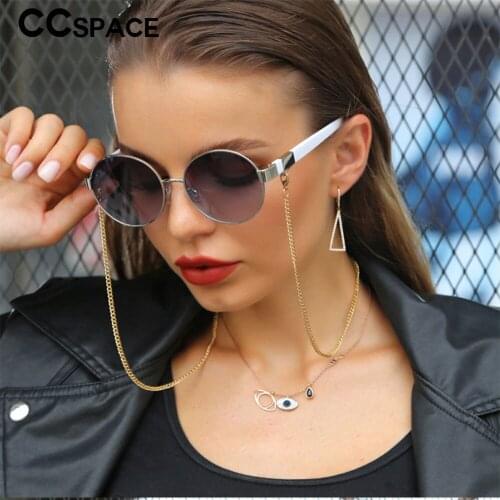 53176 Small Frame with Chain Round Sunglasses Fashion Mens and Womens Anti-Ultraviolet Cool Retro Glasses