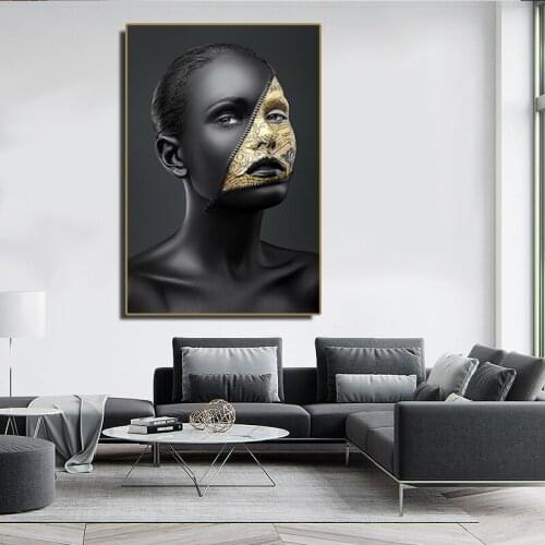 Abstract Art Black and Gold Woman Canvas Painting Wall Art HD Living Room Light Luxury Scandinavian Modern Home Decor Painting