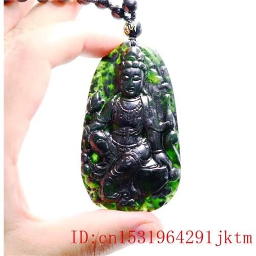 Black Green Jade Guanyin Pendant Necklace Charm Carved Amulet Jewellery Fashion Chinese Gifts Natural