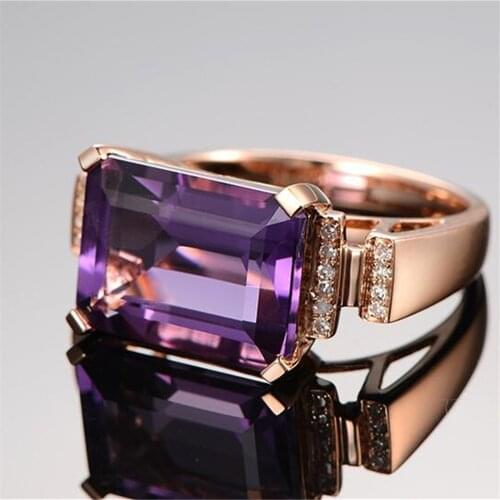 Color Retention Jewelry Size 6/7/8/9 Womens Rose Gold Color Purple Zircon Rings Wedding Party Gift R001