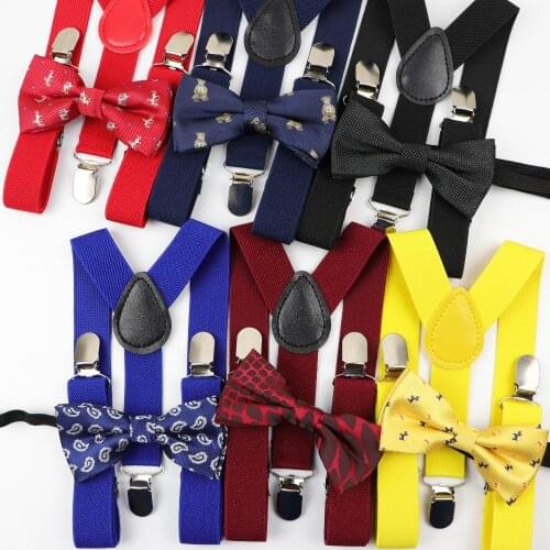 Cartoon Children Belt Bowtie Set Baby Boys Suspenders Polyester Y-Back Braces Two Colors Bow Tie Adjustable Elastic Kids