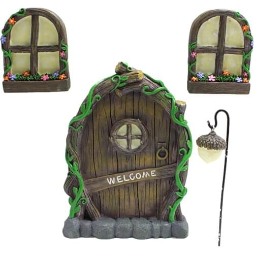 Kids Play House Door Window Pine Cone Lantern Crafts Kit Childrens Day Gift Luminous Elf Fairy Door Dryad Wood House Decor