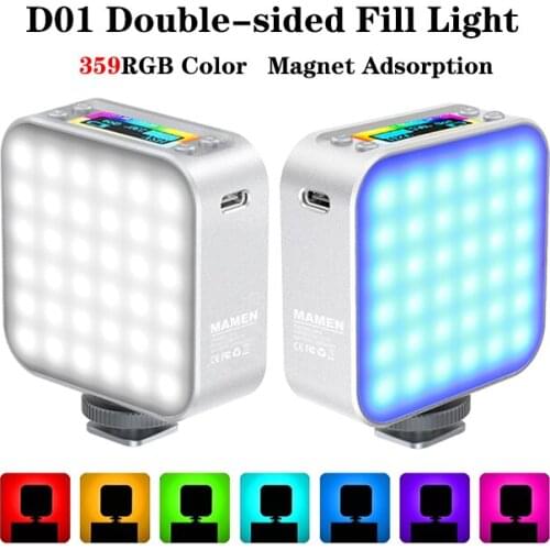 D01 Double-sided RGB LED Fill Lights 9000K 359 Full Colors LED Panel Lamp for Youtube Tik tok Photography Lighting 2500mAh