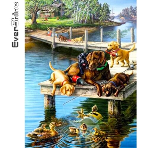 Evershine Full Square Diamond Embroidery Dog 5D Diamond Painting Animals Cross Stitch Kit Lake Hobby DIY Handmade Gifts