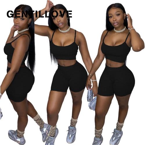 Gentillove Women Clothes 2Pcs Outfit Set Cozy Sport Fitness Set Solid Crop Tops Short Sleeve Top High Waist Shorts Set Tracksuit