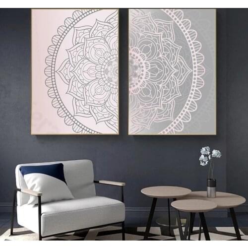Gradient Pink Gray Mandala Abstract Poster Boho Style Wall Art Modern Interior Decoration Wall Painting(No Frame)