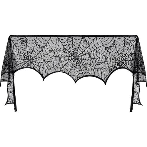 Halloween Fireplace Cloth Bat Spider Web Lace Stove Cloth For Home Fireplace Mantel Scarf Door Curtain Festive Party Supplies
