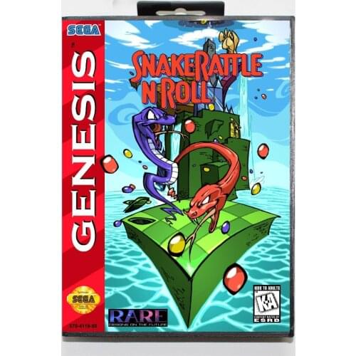 New Arrival Snake Rattle n Roll 16 bit MD Game Card With Retail Box For Sega Megadrive/Genesis