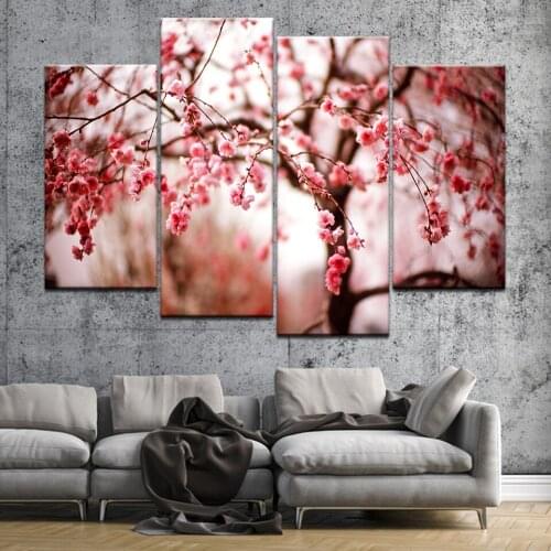 Canvas painting HD cherry tree flowers 4 pieces of wall art painting preset wallpaper poster print home decoration