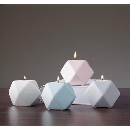 Ceramic Candlestick Nordic Style Creative Polygon Design Candlestick Home Desk Decoration Ornaments Party Wedding Candelabra