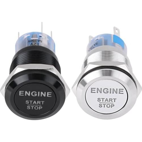 Car Engine Start Switch Ignition Switch 19mm 12V White LED Silver /Black Car Auto Engine Start Stop Push Button Switch NEW