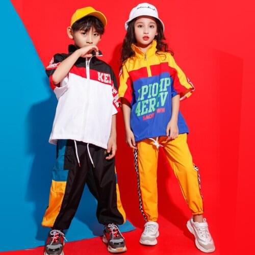 Kid Hip Hop Clothing Short Sleeve Jacket Top Running Casual Pants Girls Boys Jazz Dance Costume Street Performance Clothes Suit