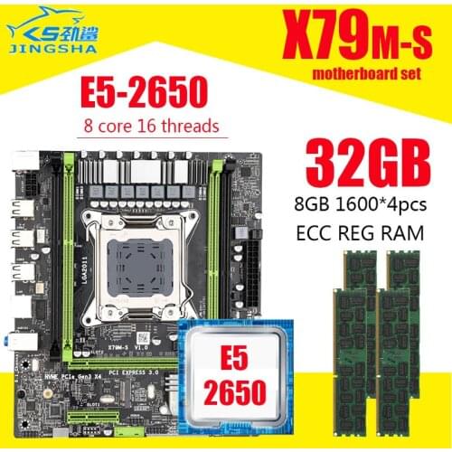 JINGSHA X79 chipset motherboard LGA2011combos E5 2650 4pcs x 8GB = 16GB DDR3 1600Mhz ECC Memory M-ATX M. 2 SSD interface