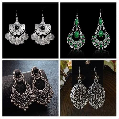 MISANANRYNE Vintage Ethnic Dangle Drop Earrings for Women Bronze Indian Ornaments Accessories statement Jewelry
