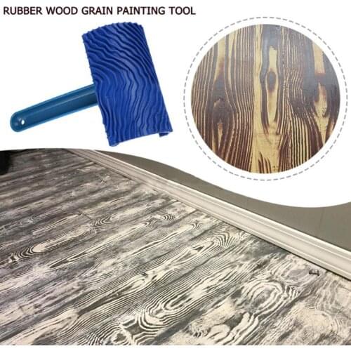 Multifunctional Wood Grain Wall Decorative Paint Roller Brush Blue Handle Tool