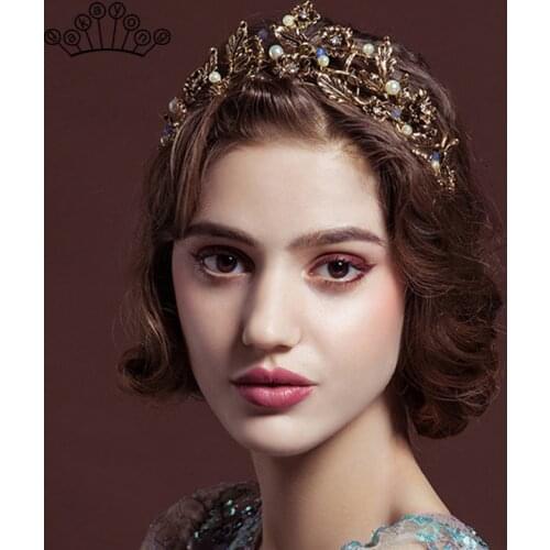 Fashion Baroque Luxury Crystal Pearl Bridal Crown Tiaras Antique Gold Diadem Tiaras for Women Bride Wedding Hair Accessories