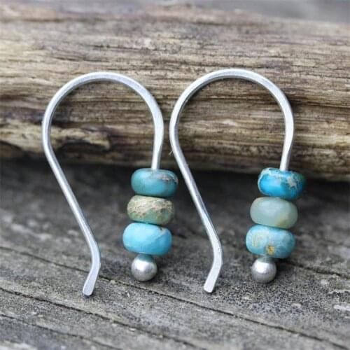 Fashion Silver Color Bohemian Turquoises Earrings Tiny Dangle Earrings for Women Female Party Wedding Earring Boho Jewelry Gifts