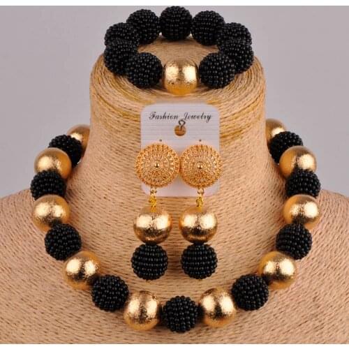 Fashion beaded jewelry Black imitation pearl women Nigerian bride wedding African beaded jewelry set XX-75