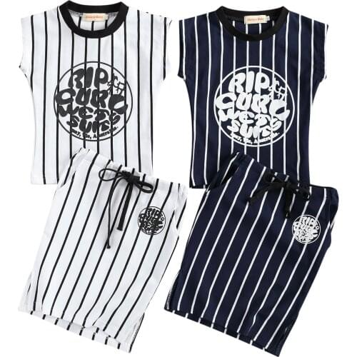 Kids Baby Girls Fashion 2-piece Outfit Set Letter Print Striped Tops+Skirt Set for Children Girls 2-7T