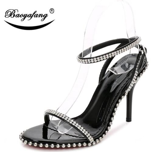 BaoYaFang New Arrival Womens sandalsl 9cm Thin High heels Party shoes woman wedding shoes crystal Tassels Party Sandals