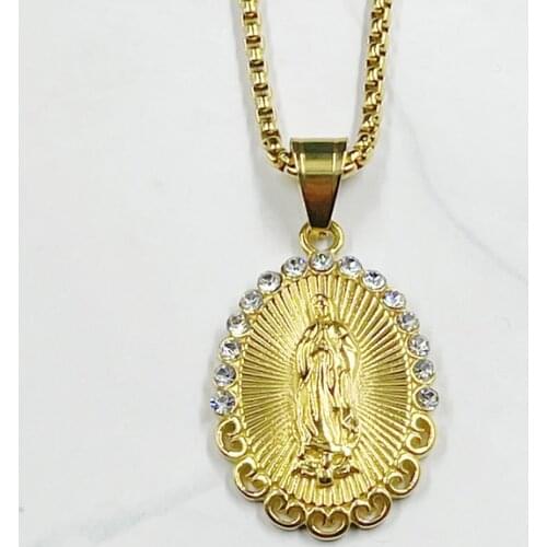 New Arrival Gold color Virgin Mary Necklaces For Women Men with rhinestone stainless steel Chain Catholic Jewelry Gifts