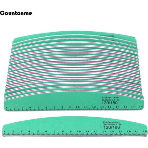 25Pcs Green Sandpaper Nail File Buffer 120/180 Double Side Manicure Pedicure Washable Professional Finger Toenail Salon Files