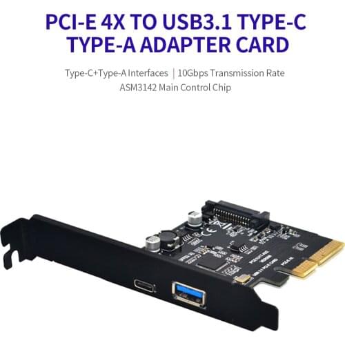 USB3.1 Expansion Card PCI-E x4 to Type-C Type-A Adapter Card Converter Card 10Gbps Transmission Rate ASM3142 Main Control Chip