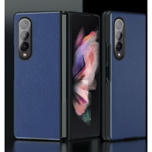 For Samsung Galaxy Z Fold3 Case Lychee Pattern Leather Cover Z Fold 3 5G ZFold3 ZFold Folder 3 Hard PC Bumper Shockproof Fundas