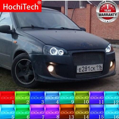 Multi-color RGB LED Angel Eyes Halo Ring Eye DRL RF Remote Control for Lada Kalina 1119 1118 1117 119 117 2005 -2013 Accessories