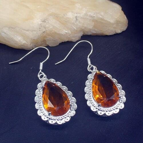 Wonderful Sunny Teardrop Sweet Honey Topaz Genuine 925 Silver Dangle Earrings Jewelry Gifts for Women Girls 20213672